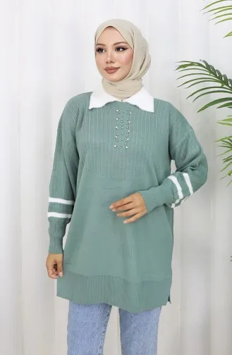 Triko Balon Kollu Yakalı Tunik 3007-10 Çağla Yeşili