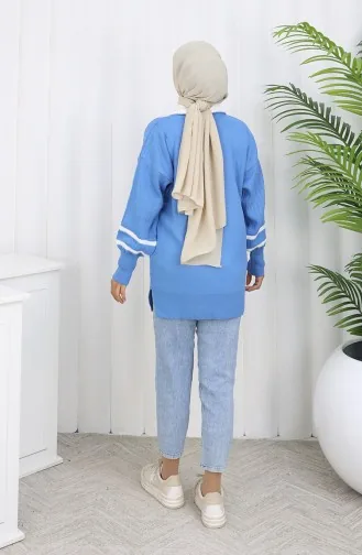 Triko Balon Kollu Yakalı Tunik 3007-11 Mavi