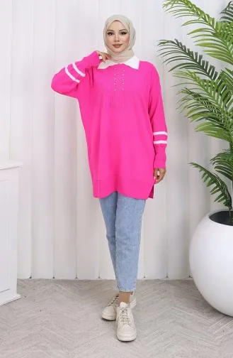 Triko Balon Kollu Yakalı Tunik 3007-12 Fuşya