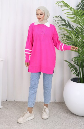 Knitwear Balloon Sleeve Collar Tunic 3007-12 Fuchsia 3007-12