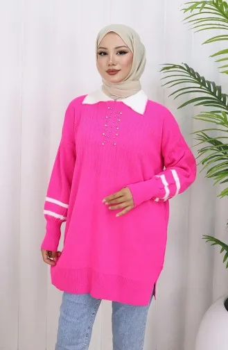 Triko Balon Kollu Yakalı Tunik 3007-12 Fuşya