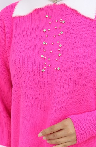 Knitwear Balloon Sleeve Collar Tunic 3007-12 Fuchsia 3007-12