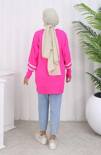Triko Balon Kollu Yakalı Tunik 3007-12 Fuşya