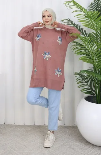 Triko Garnili Tunik 3010-01 Gül Kurusu