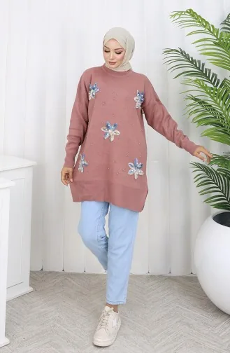Triko Garnili Tunik 3010-01 Gül Kurusu