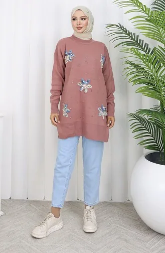 Triko Garnili Tunik 3010-01 Gül Kurusu