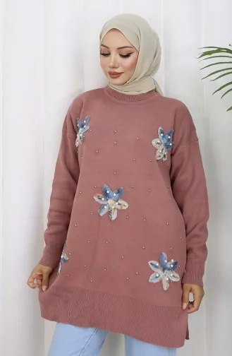 Triko Garnili Tunik 3010-01 Gül Kurusu