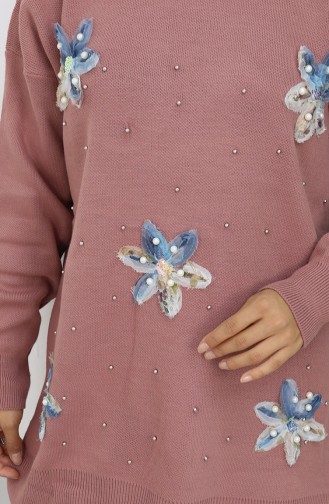 سترة محبوكة مزخرفة 3010-01 وردية باهتة 3010-01