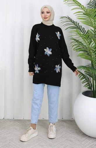 Knitwear Garnished Tunic 3010-07 Black 3010-07