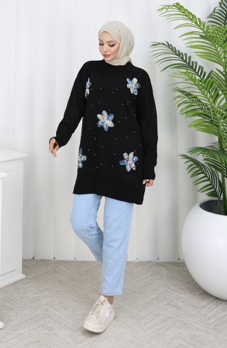 Knitwear Garnished Tunic 3010-07 Black 3010-07