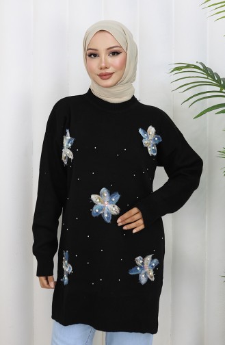 Knitwear Garnished Tunic 3010-07 Black 3010-07