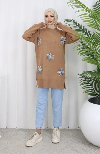 Knitwear Garnished Tunic 3010-08 Milk Coffee 3010-08