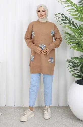 Knitwear Garnished Tunic 3010-08 Milk Coffee 3010-08