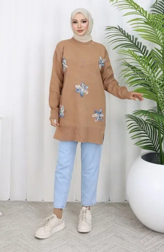 Knitwear Garnished Tunic 3010-08 Milk Coffee 3010-08