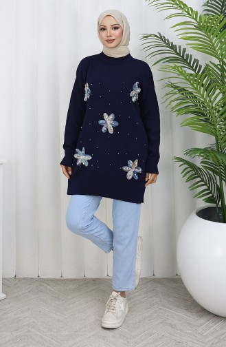 Tunique Garnie En Tricot 3010-09 Bleu Marine 3010-09