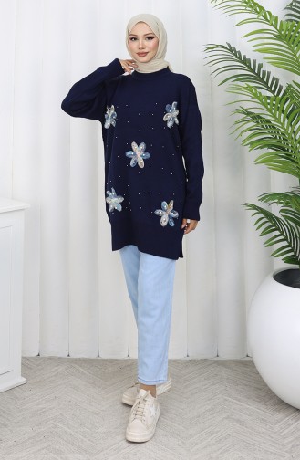Tunique Garnie En Tricot 3010-09 Bleu Marine 3010-09