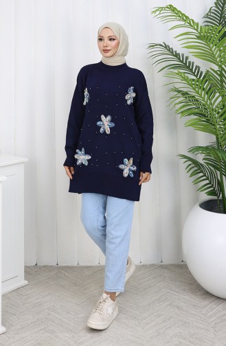 Tunique Garnie En Tricot 3010-09 Bleu Marine 3010-09