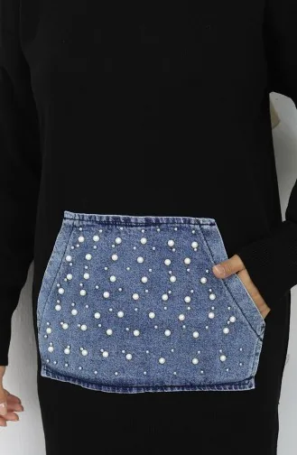 Knitwear Kangaroo Pocket Pearl Detailed Tunic 3030-02 Black 3030-02