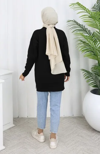 Knitwear Kangaroo Pocket Pearl Detailed Tunic 3030-02 Black 3030-02