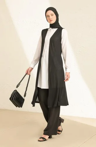 Effen Dun Basic Lang Vest Plus Size Vest Hijab Vest 8765-01 Zwart 8765-01