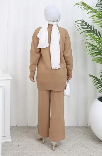 Gebreid Tuniek Met Bloemenmotief Tweedelig Pak 1110-01 Melkkoffie 1110-01