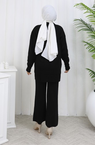 Strickmode Blumenmuster Tunika Hose Zweiteiler 1110-03 Schwarz 1110-03