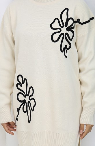 Gebreide Tuniek Met Bloemenmotief Tweedelig Setje 1110-08 Beige 1110-08