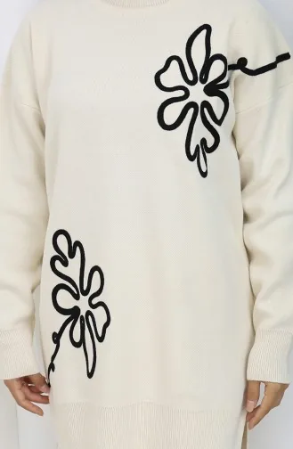 Knitwear Floral Patterned Tunic Trousers Two Piece Set 1110-08 Beige 1110-08