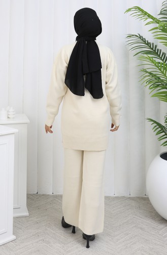 Gebreide Tuniek Met Bloemenmotief Tweedelig Setje 1110-08 Beige 1110-08
