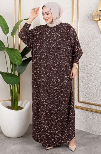 فستان كريب منقوش 7137-01 بني 7137-01