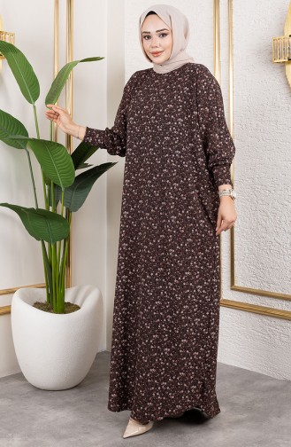 فستان كريب منقوش 7137-01 بني 7137-01