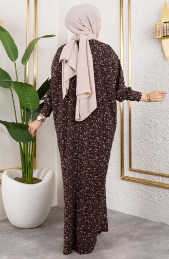 فستان كريب منقوش 7137-01 بني 7137-01