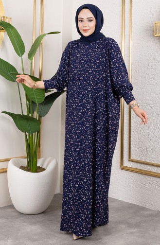 Patterned Crepe Dress 7137-02 Navy Blue 7137-02