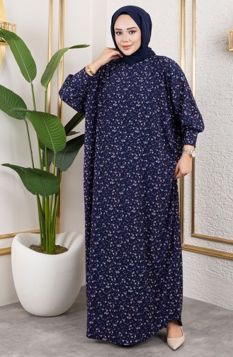 Patterned Crepe Dress 7137-02 Navy Blue 7137-02