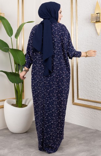 Patterned Crepe Dress 7137-02 Navy Blue 7137-02