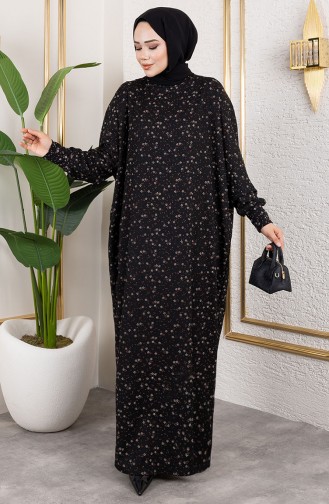 Gemustertes Kreppkleid 7137-04 Schwarz 7137-04