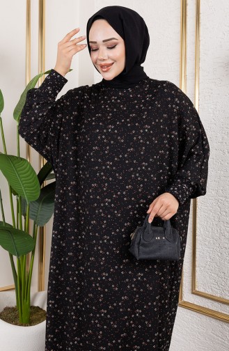 Gemustertes Kreppkleid 7137-04 Schwarz 7137-04