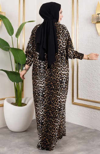 فستان كريب منقوش 7137-05 أسود بني 7137-05