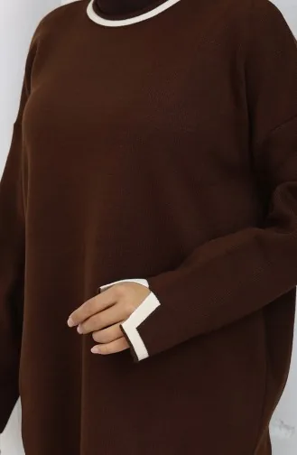 Gebreide Trui Met Split En Broek Tweedelig Set 0011-03 Bruin 0011-03