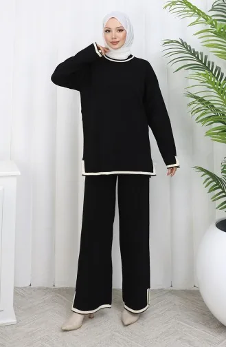 Knitwear Slit Detailed Sweater Trousers Two Piece Set 0011-04 Black 0011-04