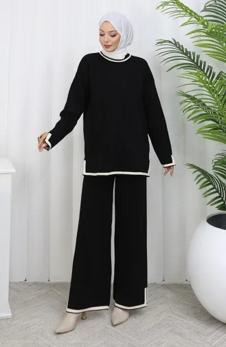 Knitwear Slit Detailed Sweater Trousers Two Piece Set 0011-04 Black 0011-04