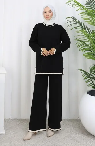 Knitwear Slit Detailed Sweater Trousers Two Piece Set 0011-04 Black 0011-04