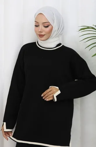 Knitwear Slit Detailed Sweater Trousers Two Piece Set 0011-04 Black 0011-04