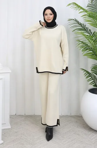 Knitwear Slit Detailed Sweater Trousers Two Piece Set 0011-07 Beige 0011-07