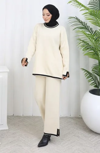 Knitwear Slit Detailed Sweater Trousers Two Piece Set 0011-07 Beige 0011-07