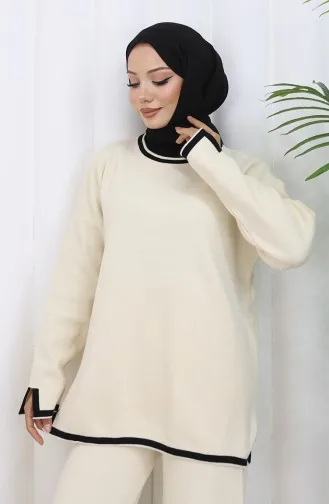 Knitwear Slit Detailed Sweater Trousers Two Piece Set 0011-07 Beige 0011-07