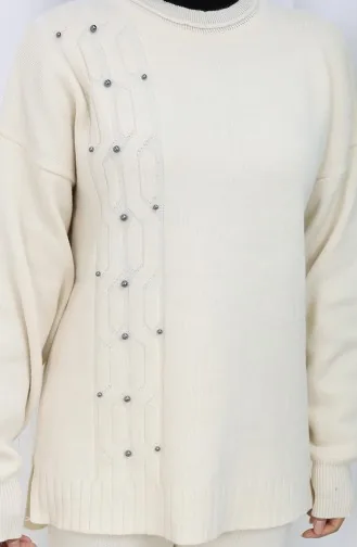 Breiwerk Steen Gedetailleerde Trui Broek Tweedelig Set 0014-02 Beige 0014-02