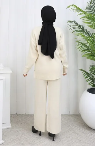 Breiwerk Steen Gedetailleerde Trui Broek Tweedelig Set 0014-02 Beige 0014-02