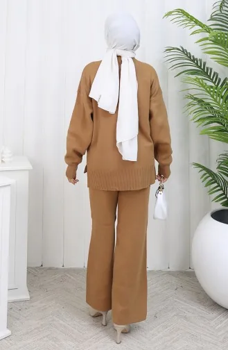 Strickwaren Stein Detail Pullover Hose Zweiteiler Set 0014-03 Milchkaffee 0014-03