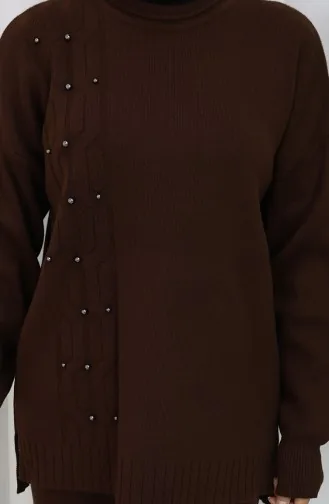 Knitwear Stone Detailed Sweater Trousers Two Piece Set 0014-04 Brown 0014-04